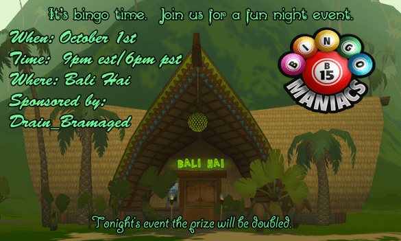 Bali Hai Bingo October 1st